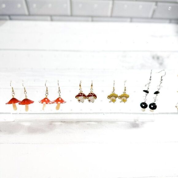 Glass Mushroom Dangle Drop Earrings - Picture 8 of 11